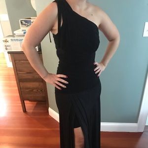 One shoulder bandage black floor length dress